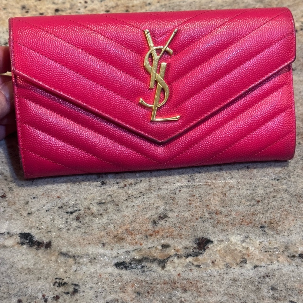 Yves Saint Laurent Pink Wallet with Gold Logo